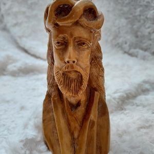 Vintage Hand Carved Wooden Jesus Figurine from Isreal Religious Biblical